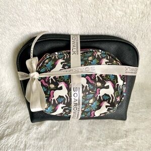 The Boardwalk Black and Multicolor Unicorn Print Pouch Set